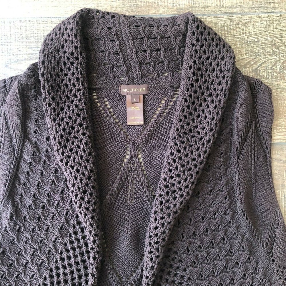 Multiples Open Knit Brown Open Front Vest Large - image 3